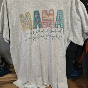 Mama Short Sleeve Tee - Gray with Multicolor Graphic